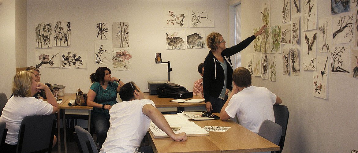 Art instructor Grace Lin: 
Drawing_Chinese-Brush-Techniques at Fontbonne University